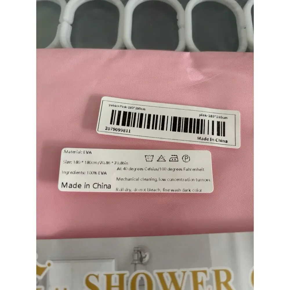 JITU Pink Shower Curtain 180x180cm with Rings